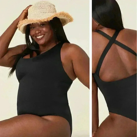 Andie Swim Tulum One-Piece Swimsuit Black Cross Strap Full Coverage Beach Pool - Picture 1 of 7